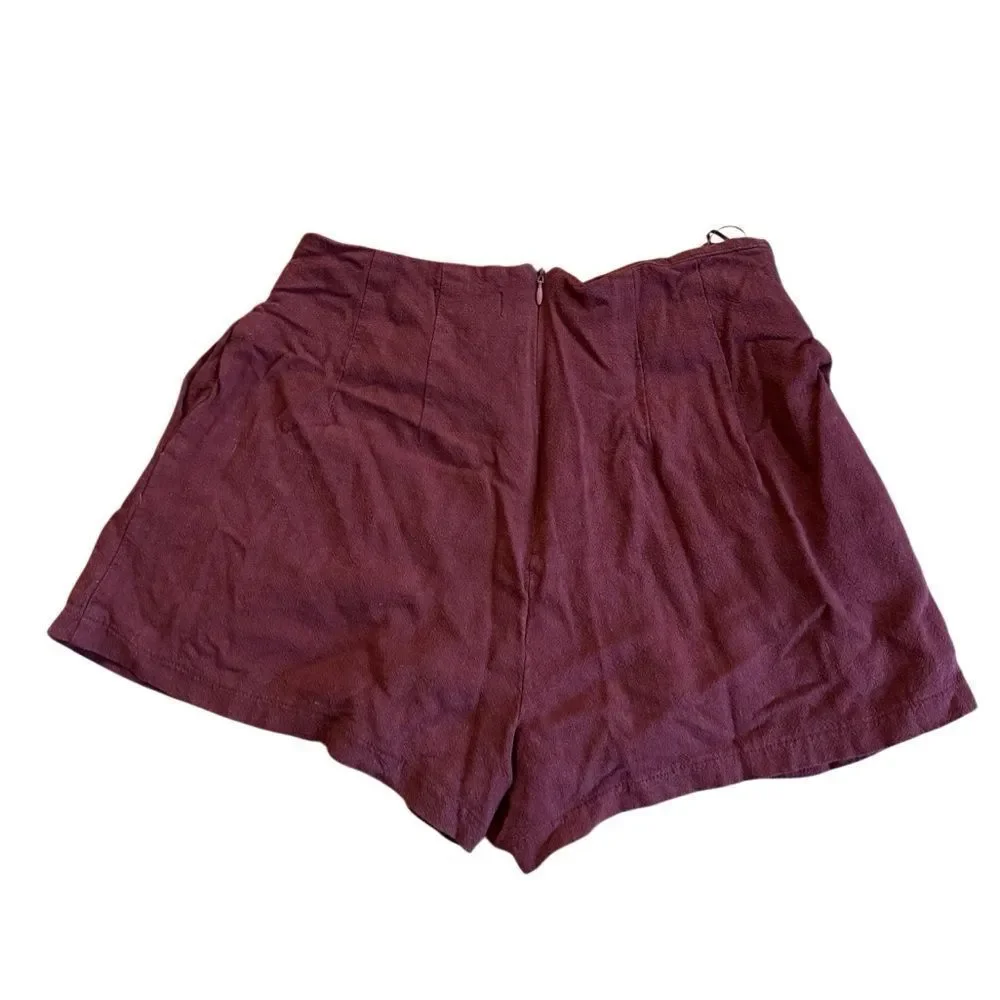 Vestique Women's Button Front Pleated High Rise Linen Shorts in Rust Size Medium - Picture 4 of 6